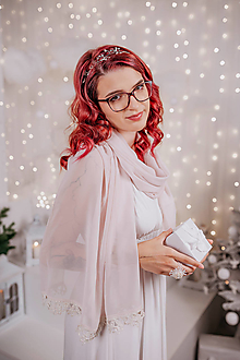 Šatky - Pudrová svadobná šatka s čipkou | Emma - 16174337_