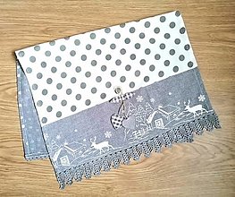 Úžitkový textil - Vianočná utierka s háčkovanou krajkou, sivá - 16174938_