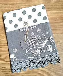 Úžitkový textil - Vianočná utierka s háčkovanou krajkou, sivá - 16174941_