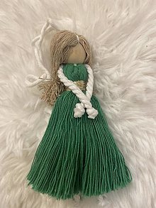 Dekorácie - Vianočný makramé anjel - 12 cm (Svetlohnedé vlasy, zelené šaty) - 16175745_