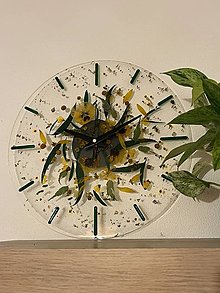 Hodiny - Priehľadné nástenné hodiny  s kvetmi “Žltý záhon” - 16174256_