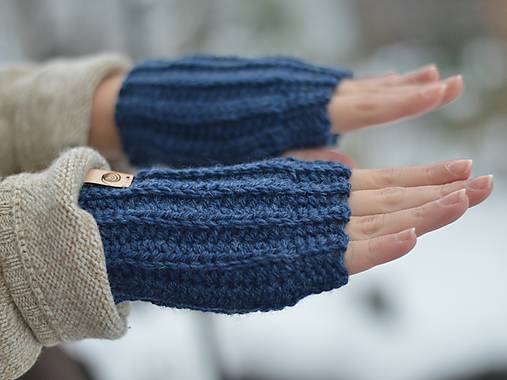 Rukavice - Bezprstové rukavice 100% vlna: šedomodrá - 16179396_