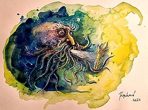 Kresby - Pán Chobotnica, akvarelová maľba - 16179172_