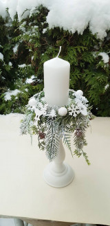 Dekorácie - vianočný svietnik drevený biely 37 cm - 16179987_