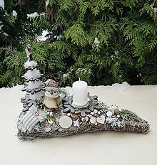 Dekorácie - vianočný svietnik šedo biely 37 cm - 16180032_