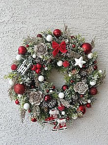 Dekorácie - Vianočný veniec na dvere (Vianočný venček, 34 cm, červený) - 16180578_