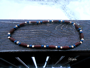 Pánske šperky - Korále dřevěné béžová+modrá+hnědá - 16179602_
