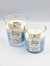 Svietidlá a sviečky - Ľadové kokosky - sójová sviečka dvoch vôní v skle s dreveným knôtom, 230 ml - 16180608_