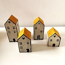 Dekorácie - Drevená dekorácia, domčeky veľké (Žltá) - 16179600_