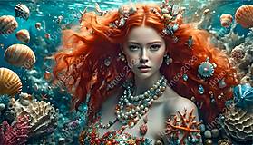 Grafika - portrét: morská panna na koralovom útese - 16181686_