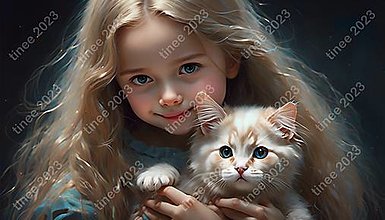 Grafika - dievčatko s mačkou - 16181801_