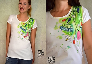 Topy, tričká, tielka - Watercolour lúka - ručne maľované tričko (maľované plece- S) - 16182452_