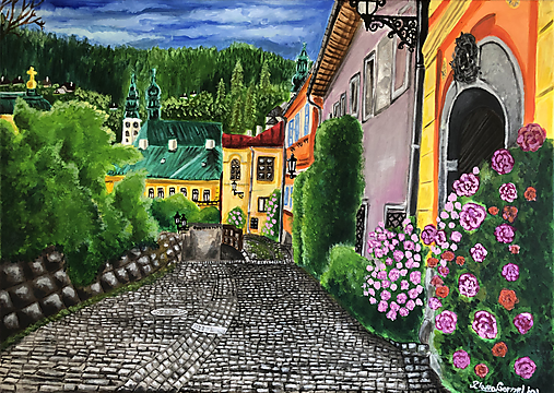 Obrazy - Banská Štiavnica Ružová ulica na objednávku, 70x50cm - 16184011_