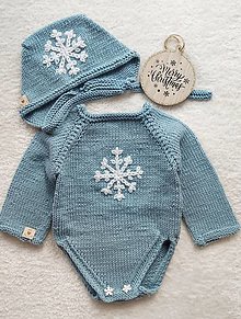 Detské oblečenie - ZĽAVA! 20% po vianočná zľava! Detské pletené body s čiapočkou (68/74 - Modrá) - 16182661_