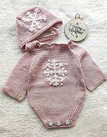 Detské oblečenie - ZĽAVA! 20% po vianočná zľava! Detské pletené body s čiapočkou (68 - Ružová) - 16182663_
