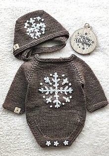Detské oblečenie - ZĽAVA! 20% po vianočná zľava! Detské pletené body s čiapočkou (68 - Hnedá) - 16182670_