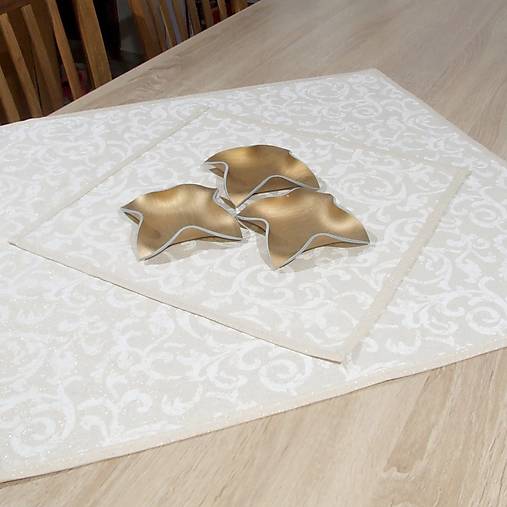 Úžitkový textil - GOLD ORNAMENT- režná pretkávaná zlatom - štvorcový obrus - 16186593_