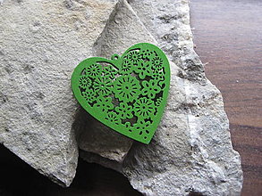 Polotovary - Drevený výrez srdce rôzne farby 5 cm (zelené) - 16186099_