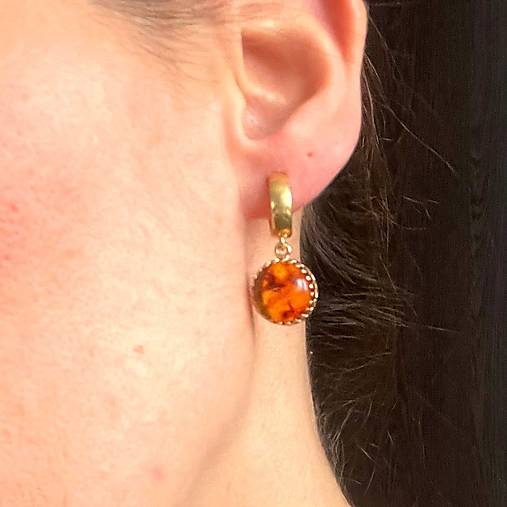 Baltic Amber Earrings AG925 Gold Plated / Pozlátené strieborné náušnice s baltickým jantárom A100