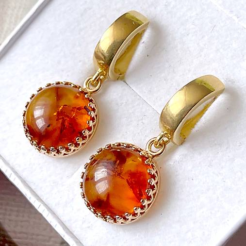 Baltic Amber Earrings AG925 Gold Plated / Pozlátené strieborné náušnice s baltickým jantárom A100