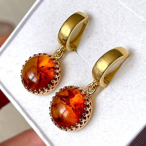 Baltic Amber Earrings AG925 Gold Plated / Pozlátené strieborné náušnice s baltickým jantárom A100