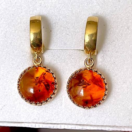 Baltic Amber Earrings AG925 Gold Plated / Pozlátené strieborné náušnice s baltickým jantárom A100