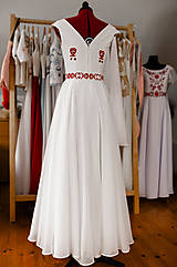 Šaty - Ľanové svadobné šaty s červenou výšivkou - 16189133_