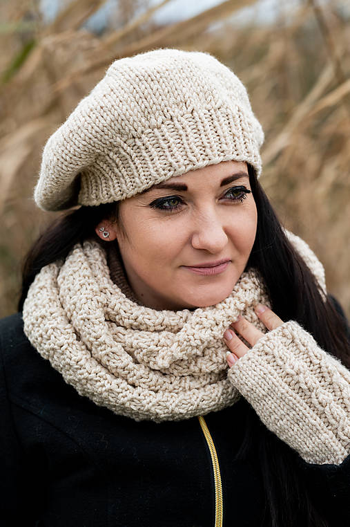 Čiapky, čelenky, klobúky - Set béžový - 16191096_