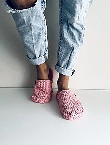 Ponožky, pančuchy, obuv - Pletené papučky ružové - 16190334_