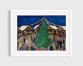 Obrazy - Atmosféra vianočných trhov, ilustrácia - 16190439_