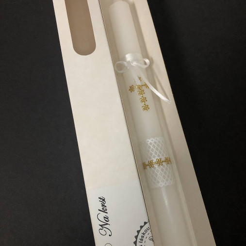 Sviečky - Sviečka zlatý krížik s bielou - 16191186_