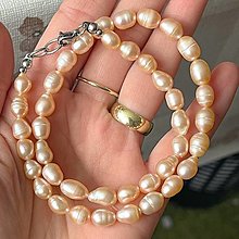 Náhrdelníky - Freshwater Pearls Peach Colour Steel Necklace / Náhrdelník zo sladkovodných perál, oceľ A101 - 16191913_