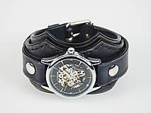 Náramky - Kožené hodinky čierne nesymetrické - 16194095_