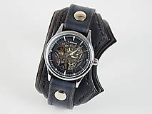 Náramky - Kožené hodinky čierne nesymetrické - 16194096_