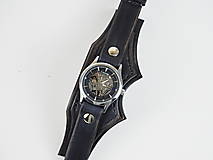 Náramky - Kožené hodinky čierne nesymetrické - 16194098_