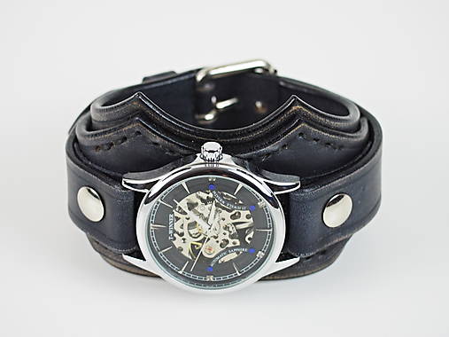 Kožené hodinky čierne nesymetrické