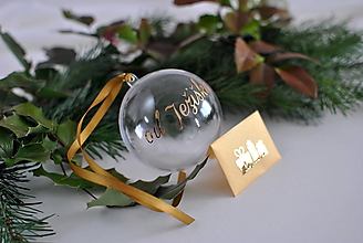 Dekorácie - Vianočná guľa "od Ježiška" s obálkou na peniaze/drobnosť (Zlatý nápis, zlatá obálka, zlatá stuha) - 16192588_