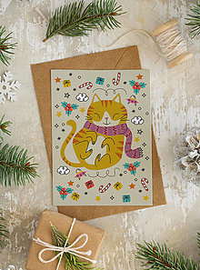 Papiernictvo - Vianočná pohľadnica ryšavá mačička - 16193678_