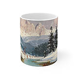 Nádoby - Keramický hrnček| Vintage maľba hôr v zime - 16194237_