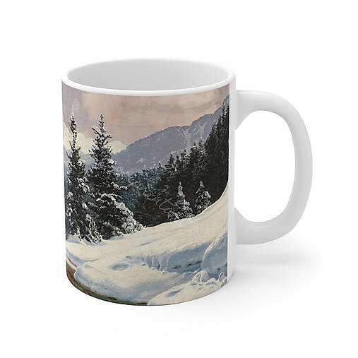 Keramický hrnček| Vintage maľba hôr v zime
