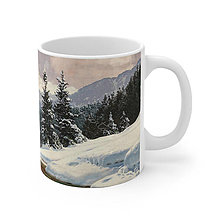Nádoby - Keramický hrnček| Vintage maľba hôr v zime - 16194239_