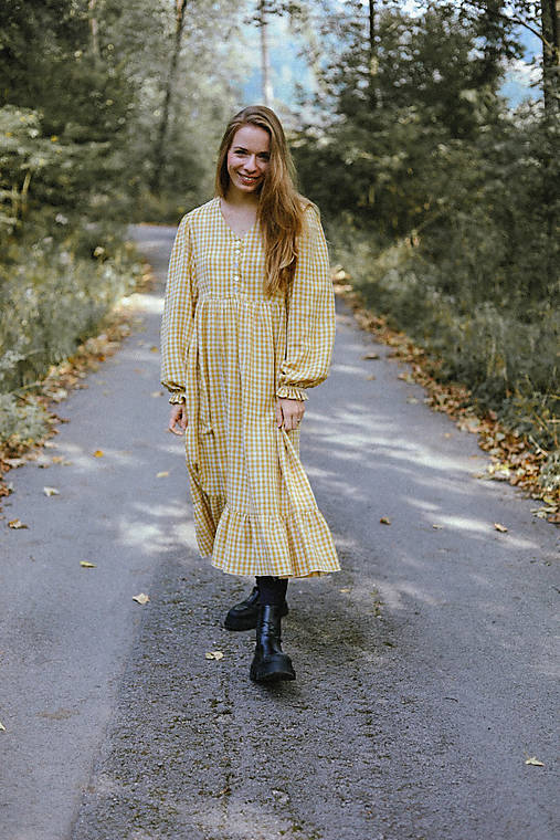 Šaty - Šaty VERA LONG (Žlté káro) - 16197733_