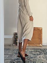 Šaty - Dámske ľanové šaty LUISA dlhý rukáv - 16195095_