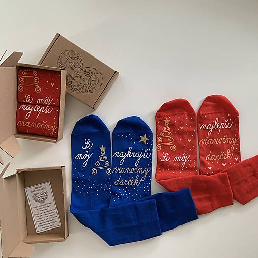 Maľované vianočné ponožky s nápisom: "Si môj ... vianočný darček... (červené s bielo zlatou)