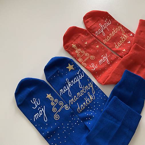 Maľované vianočné ponožky s nápisom: "Si môj ... vianočný darček... ((parížska modrá))