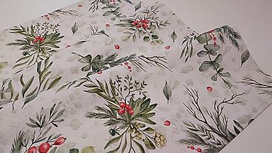 Úžitkový textil - Vianočný obrus,,vetvičky a červené bobuľky" (70×70cm) - 16197946_