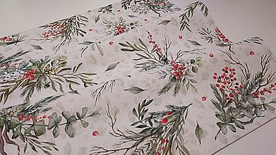 Úžitkový textil - Vianočný obrus,,vetvičky a červené bobuľky" (80×80cm) - 16197949_