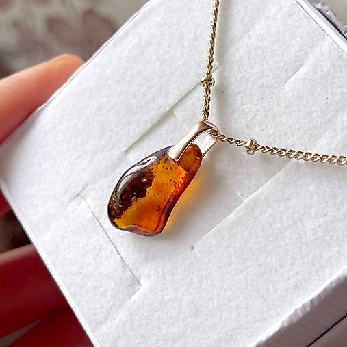 Náhrdelníky - Natural Amber AG925 Pendant / Prívesok prírodný jantár A0042 (Natural Amber AG925 Rose Gold Plated) - 16199840_