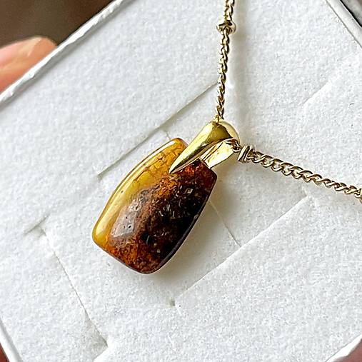 Náhrdelníky - Natural Amber AG925 Pendant / Prívesok prírodný jantár A0042 (Natural Amber AG925 Gold Plated) - 16199906_