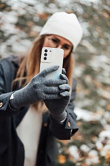Rukavice - Vlnené rukavice Pierko – unisex rukavice zo 100 % merino vlny s TouchScreen funkciou (sivá) - 16198344_